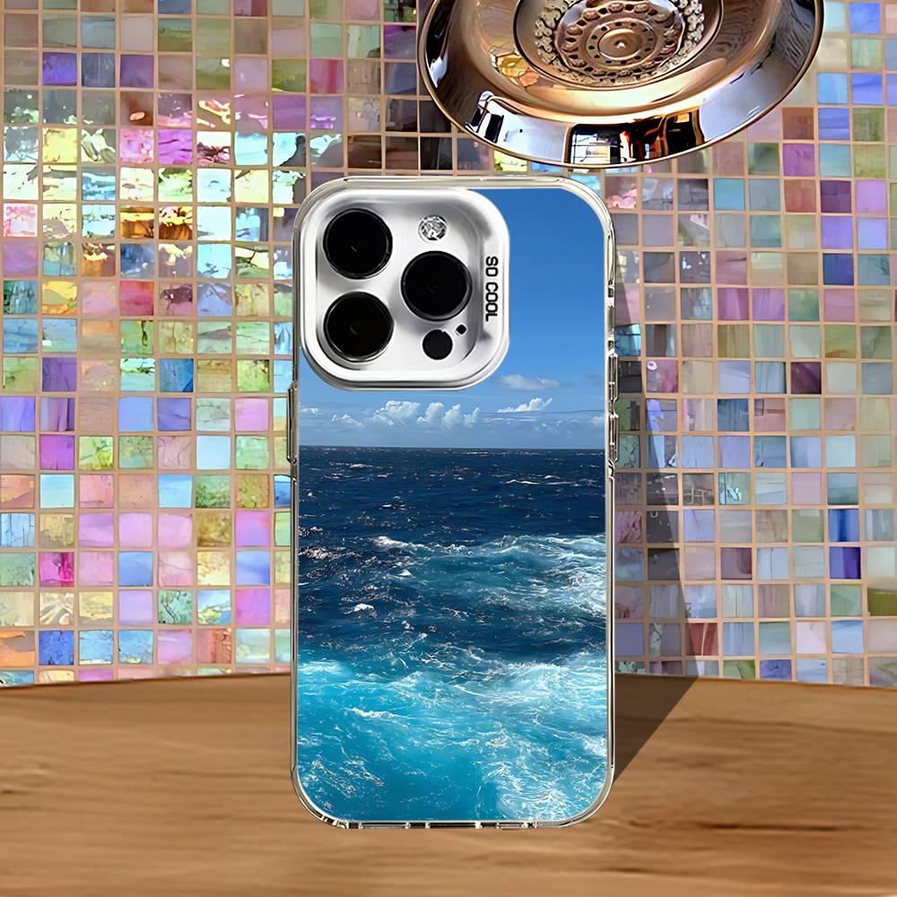 Blue Sea Waves Phone Case For iPhone 16,15,14,13,12,11,Pro,XS,Max,Plus,Mini,SE4,E White Matte Shockproof Cover