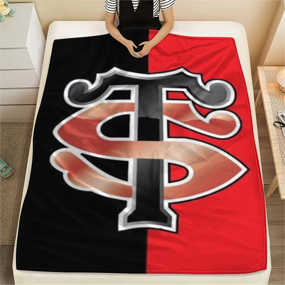 1PC Stade Toulousain Print Flannel Blanket, High quality Comfortable for All Seasons, Home Decor, Warmth and Comfort, Perfect for Christmas Gifts178