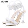 New Summer Fashion Design Weave Women Sandals Transparent Strange High Heels Ladies Sandals Open Toe Shoes