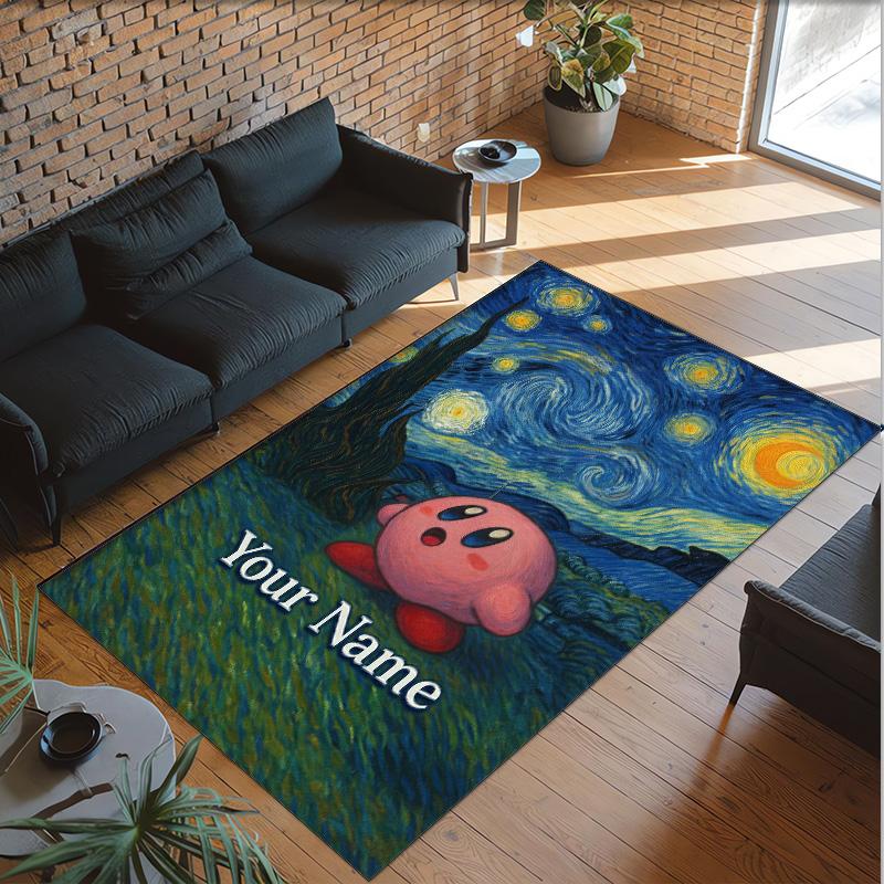 Personalized Crystal Velvet Carpet Custom Name Text,Kirby Anti Slip Area Rug For Home Decoration