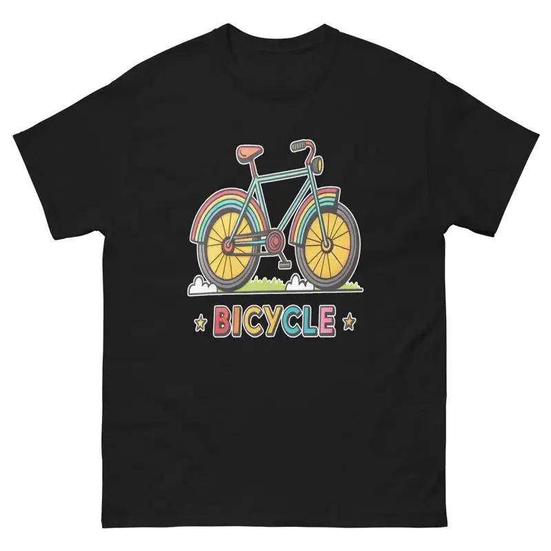 Rainbow Bicycle Graphic T Shirt Breathable Cotton Casual Short Sleeve Tee for Unisex