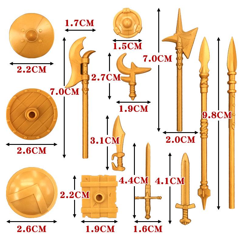 MOC Кубики Средневековые Рыцари Рим Оружие Золотой Меч Щит Копье Алебарда Шлем Фигурка Образовательный Строительный Блок Подарки