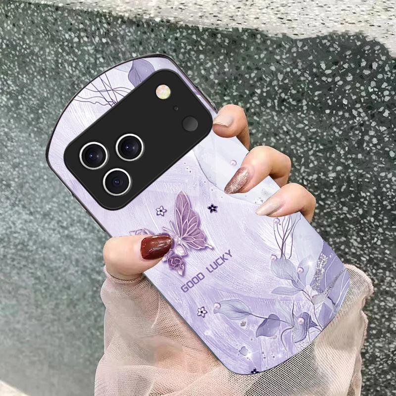 Роза Мода Бабочка Для iPhone 17 Air 16 15 14 Pro 13 Plus 12 mini 11 Pro Max XR X 7 8 Эллиптический Закаленное Стекло Чехол для Телефона