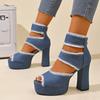 Summer Women Sandals New Platform Blue Denim Ankle Strap High Heels Shoes for Women Outdoor Sexy Peep Toe Sandals Women