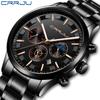 CRRJU New Men's Steel Belt Sports Watch Fashion Business Six-pin Multi-function Chronograph