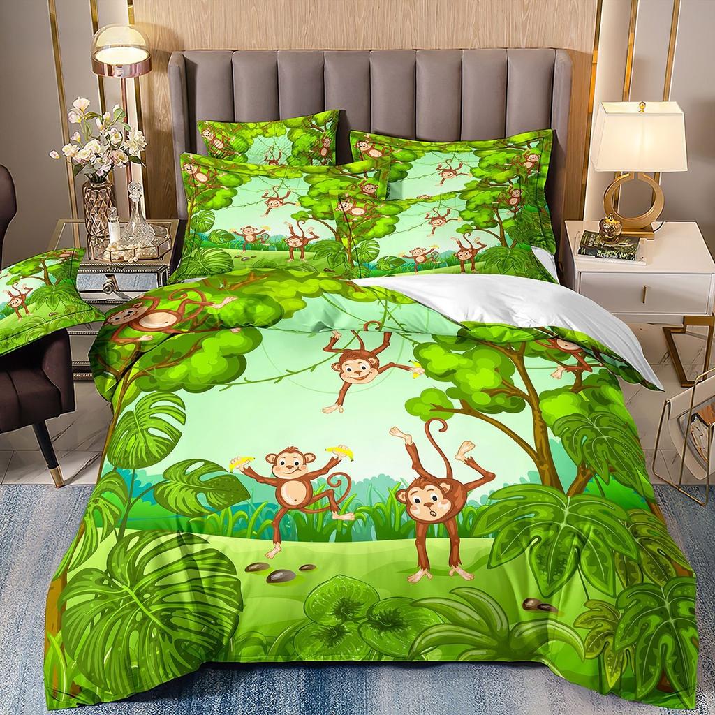 3pcs Cartoon Lions Elephants AnimalsThemed Bedroom  Duvet  Cover  Soft and Comfortable Cute Animal covers, Single Queen Dormitor
