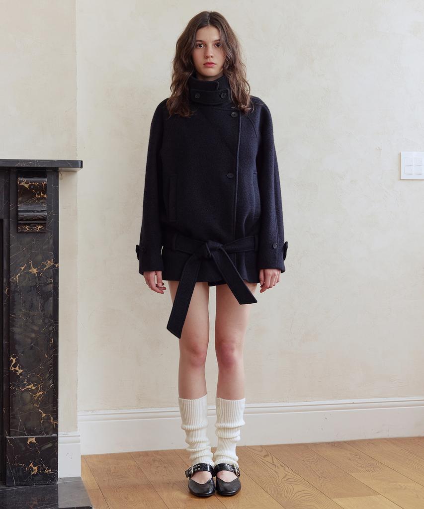 AFTERHOURS Wool Belted Half Coat (Black)