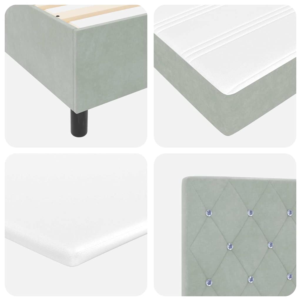 Box Spring Bed with Mattress Light Gray 90 x 190 cm Velvet