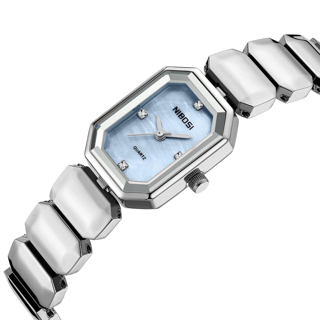 NIBOSI Элегантные водонепроницаемые женские кварцевые часы из нержавеющей стали с прямоугольным циферблатом и датой наручные часы для женщин с бриллиантами наручные часы