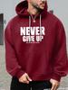Maroon Inspirational Print Hoodie Casual Polyester Sweatshirt with Pocket for Urban Walks Outdoor Activities Streetwear Hoodie