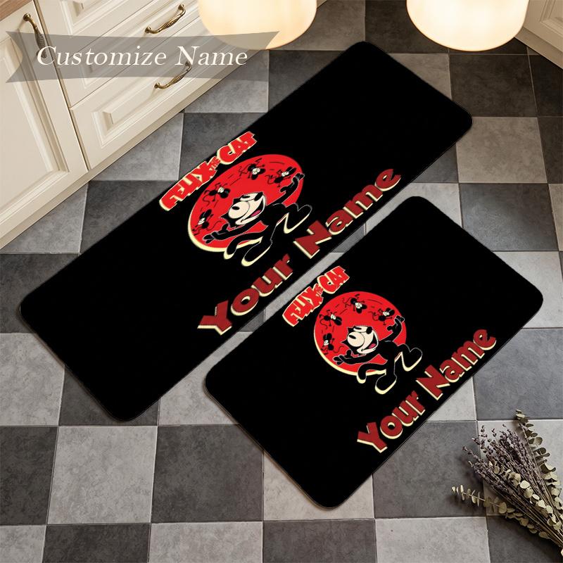 Felix The Cat (1) Custom Name Flannel Mat Anti-Slip Kitchen Floor Rug for Home Kitchen Decor Gift