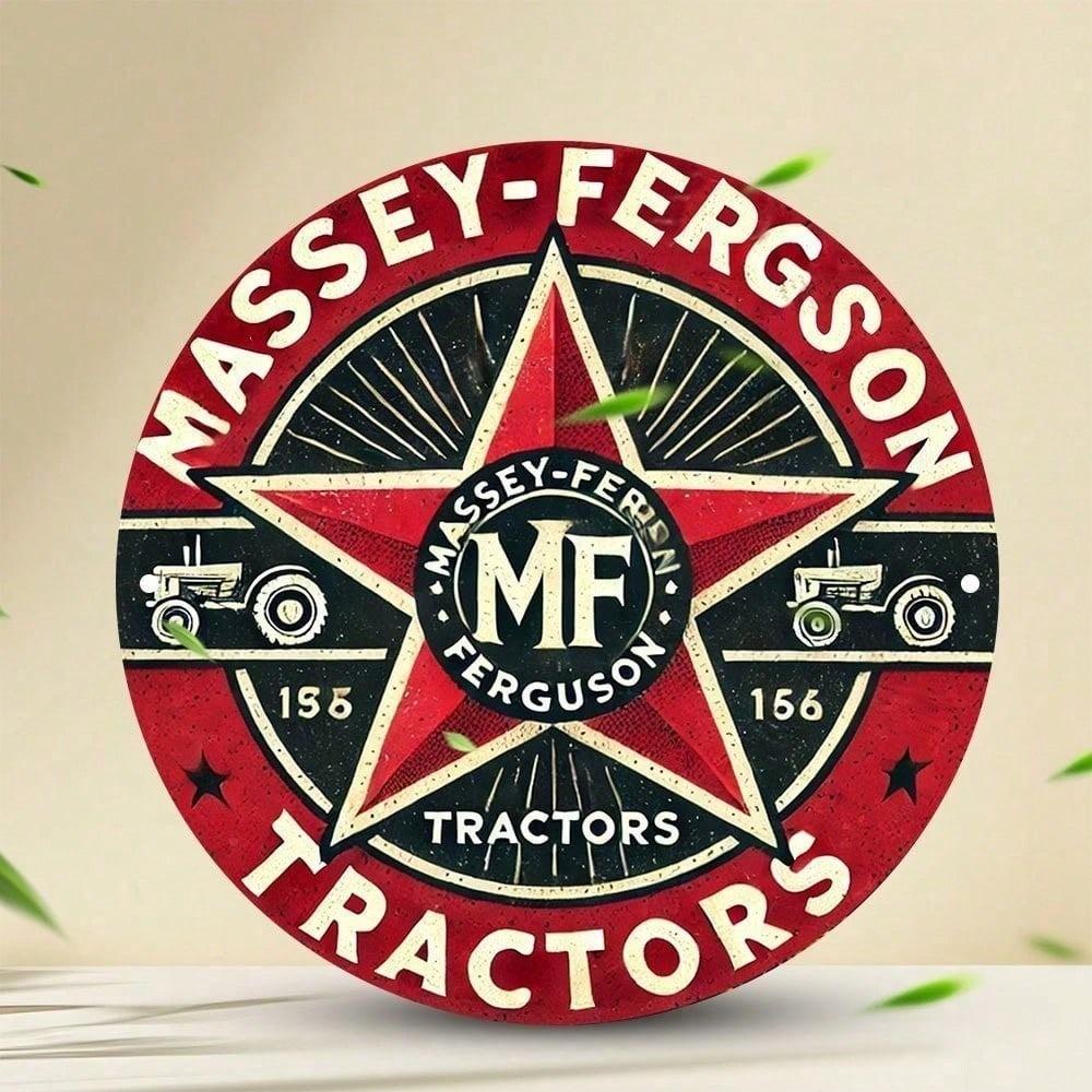 Металлическая табличка с трактором Massey Ferguson Винтажный декор для фермы 8x8 дюймов Ретро Круглая настенная живопись для мужской комнаты Гаража Бара Паба