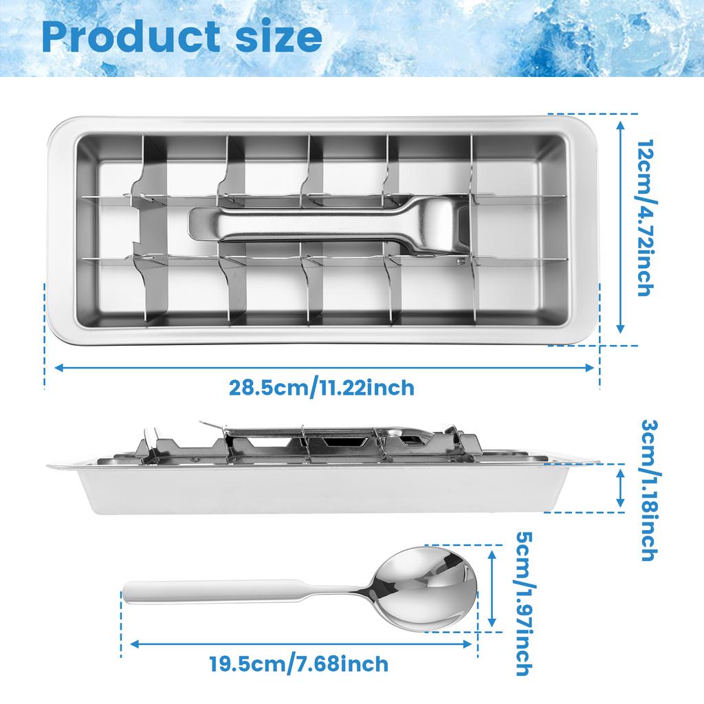 Stainless Steel Ice Cube Tray Easy to Release Ice Lattice Mould with 18 Slots and Release Handle Easy to Clean for Freezer Bar