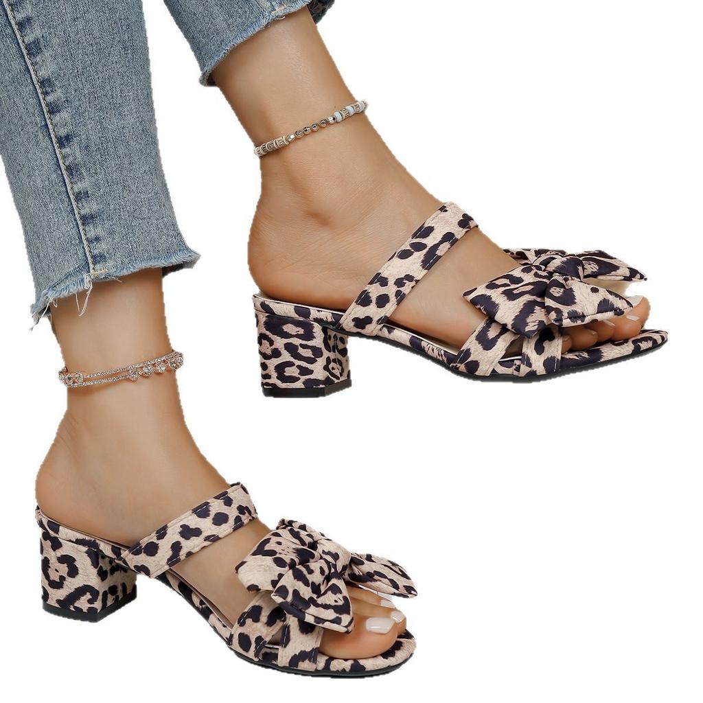 Сексуальные босоножки с бантом на тонком каблуке с леопардовым принтом, женские, лето 2025, новый нишевый дизайн, модные, универсальные, высокие каблуки Spice Girls