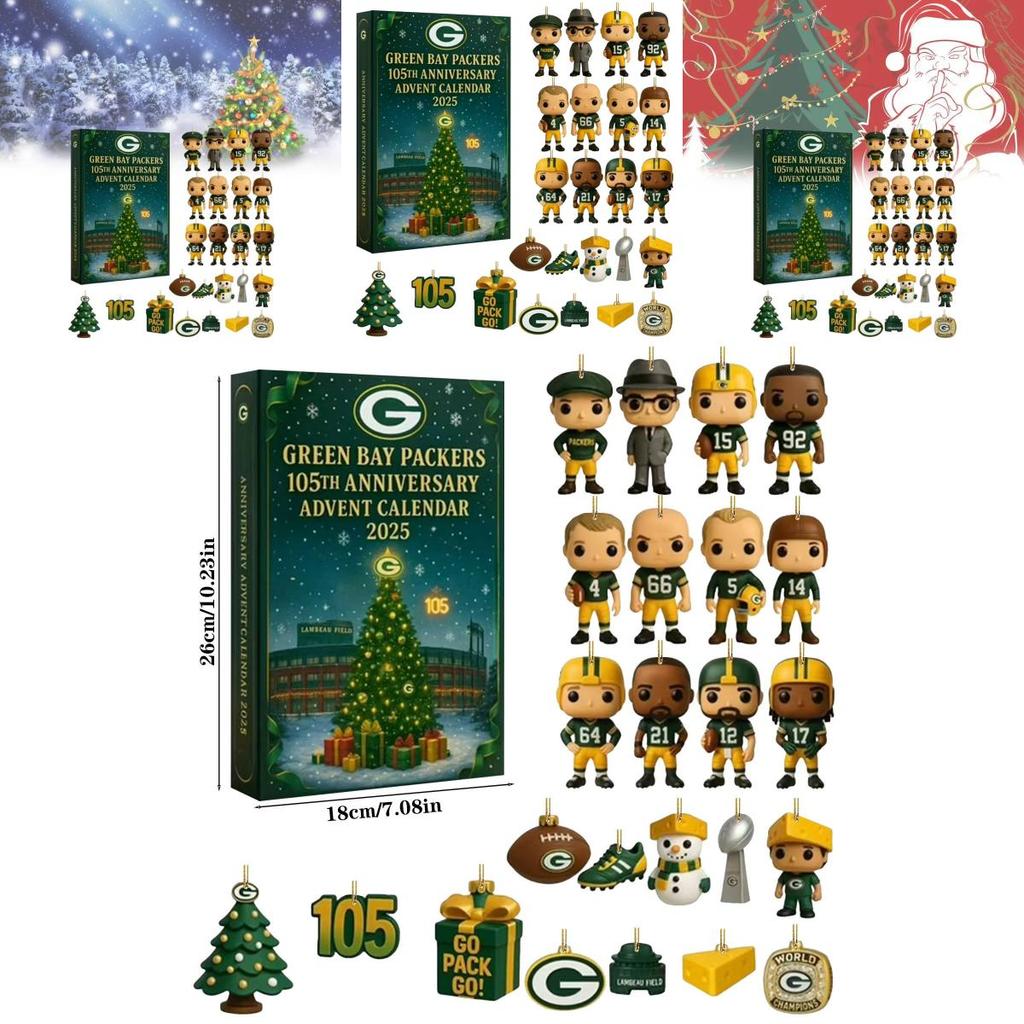 Юбилейный адвент-календарь Green Bay Packers Акриловый рождественский декор Подарок для спортивных фанатов