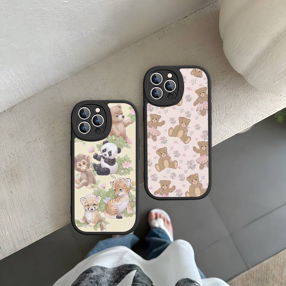 Дикий цветок Сафари Малыши Медведь Для IPhone 16 15 14 13 12 11 Pro Max Plus Кожаный Чехол для Телефона