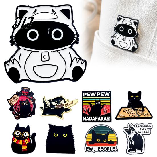 Canvas Bags Brooch Cartoon Black Cat Pin, Enamel Animal Lapel Pin for Collars Decorative Pins Men Women, Badge Clothing Scarves Sweaters Alloy