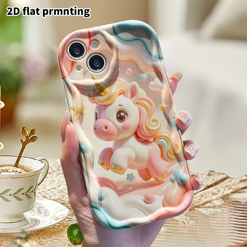 Phone Case: 2D flat design suitable for iPhone 18 17 16 15 14 13 Pro protective case, rainbow unicorn, perfect Christmas and Halloween holiday gift