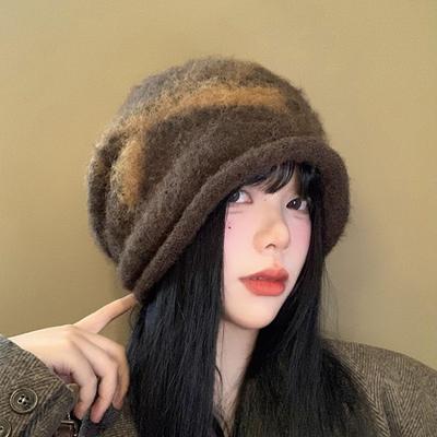 Осенне-зимние шапки женские модные универсальные вязаные шапки большой окружности головы банты шапки-бини теплые шерстяные шапки