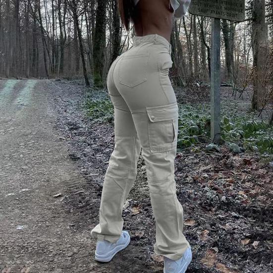 Женские брюки-карго с несколькими карманами и высокой талией, сплошной цвет, мягкие дышащие пуговицы с приподнятым задом и застежкой-молнией, уличная одежда, женские длинные брюки