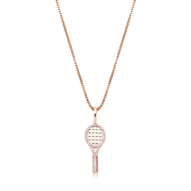 Fashion Jewellery 925 Sterling Silver Zircon Tennis Racket Sports Charm Pendant Necklace Gift Jewelry