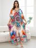 2024 Bohemian Chic Printed Batwing Sleeve V Neck Side Split Maxi Dress Women Summer Clothing Beach Wear Swim Suit Cover Up Q1594