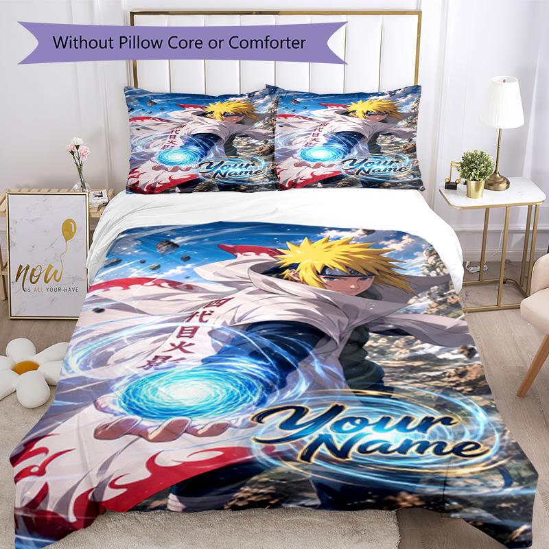 Naruto Character Customize Text Duvet Cover Set Design for Living Rooms Machine Washable Bedroom Decor Best for Christmas
