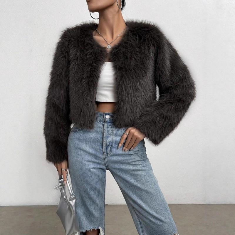 Womens Short Faux Fur Coat Winter Warm Long Sleeve Open Front Fashion Outerwear