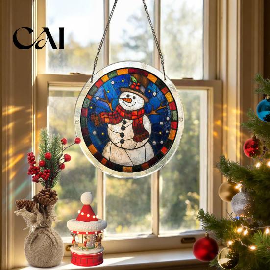 Stained Glass Window Art Christmas Acrylic Puzzle Suncatcher, Holiday Tree Snowman Stockings Red Bird Sun Catcher Suncatcher Kit for Adults,
