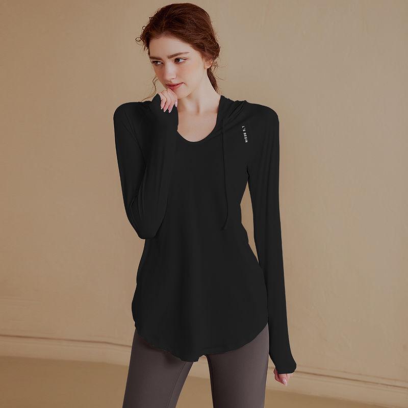 Женский осенне-весенний приталенный топ с капюшоном и длинными рукавами для тренировок, свободная фитнес-футболка с высокой талией для бега, йоги, спортзала