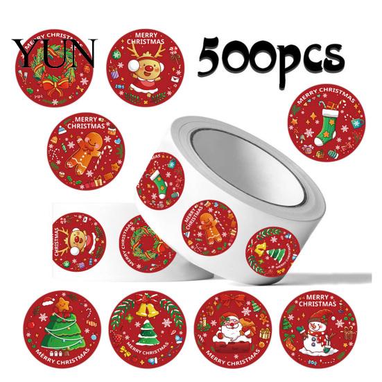 Decorative Adhesive Labels Christmas Roll Stickers, 8 Festive Patterns Print, Round Holiday Envelope Seals Seals, Coated Paper Stickers for