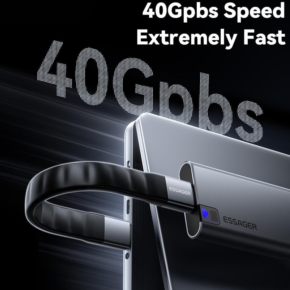 ESSAGER 0.125m 240W USB4.0 Full Function Data Cable Type-C to Type-C Charging Cord 40Gbps High Speed Transfer