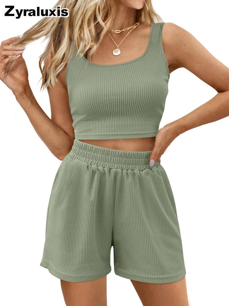 Summer Sweet Girl Breeze Knit Sleeveless Fashion Casual Solid Color Set Cute Girls Outfit