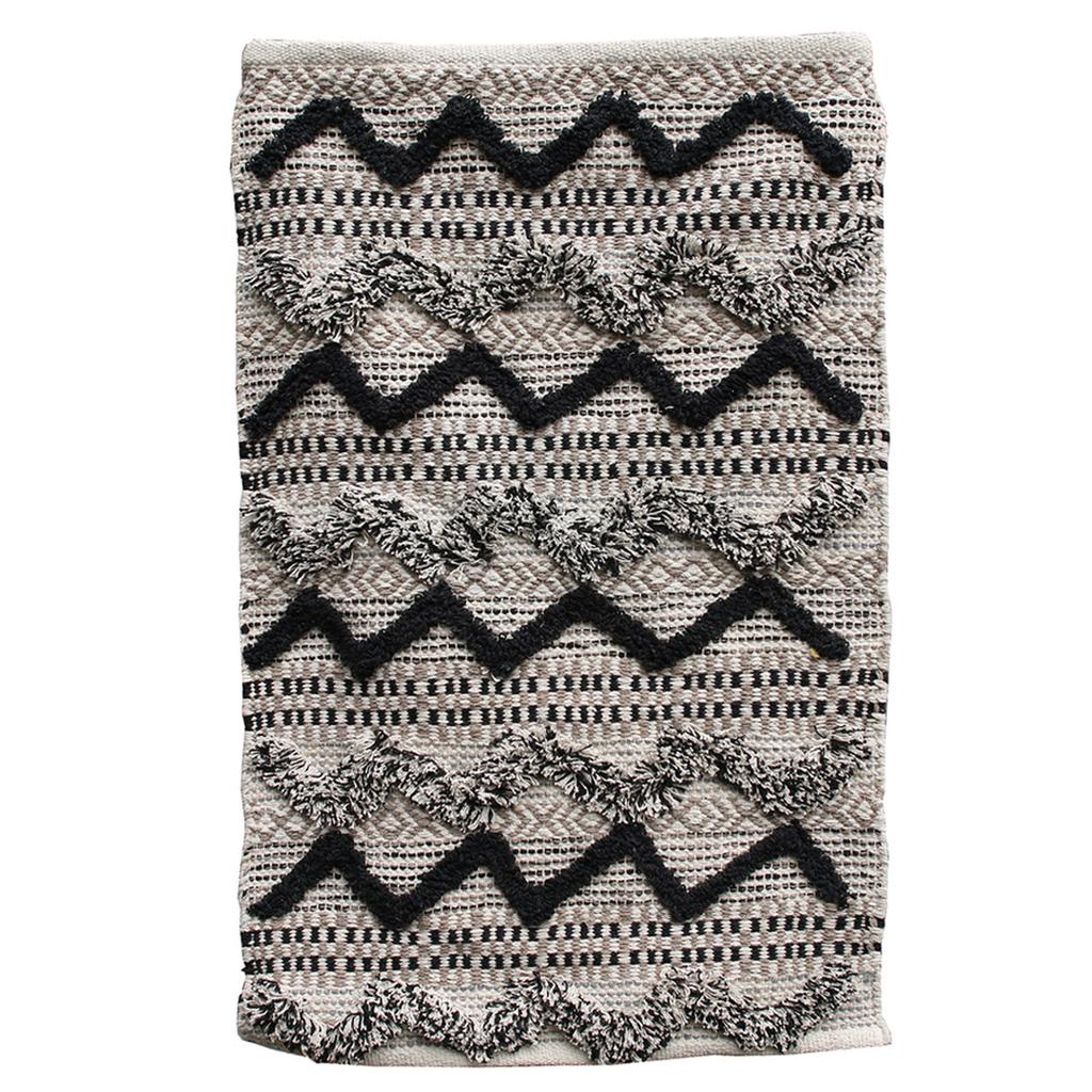 Les Trésors De Lily [R2498] - 'Boho' Black Beige Cotton Rug - 90x60 Cm