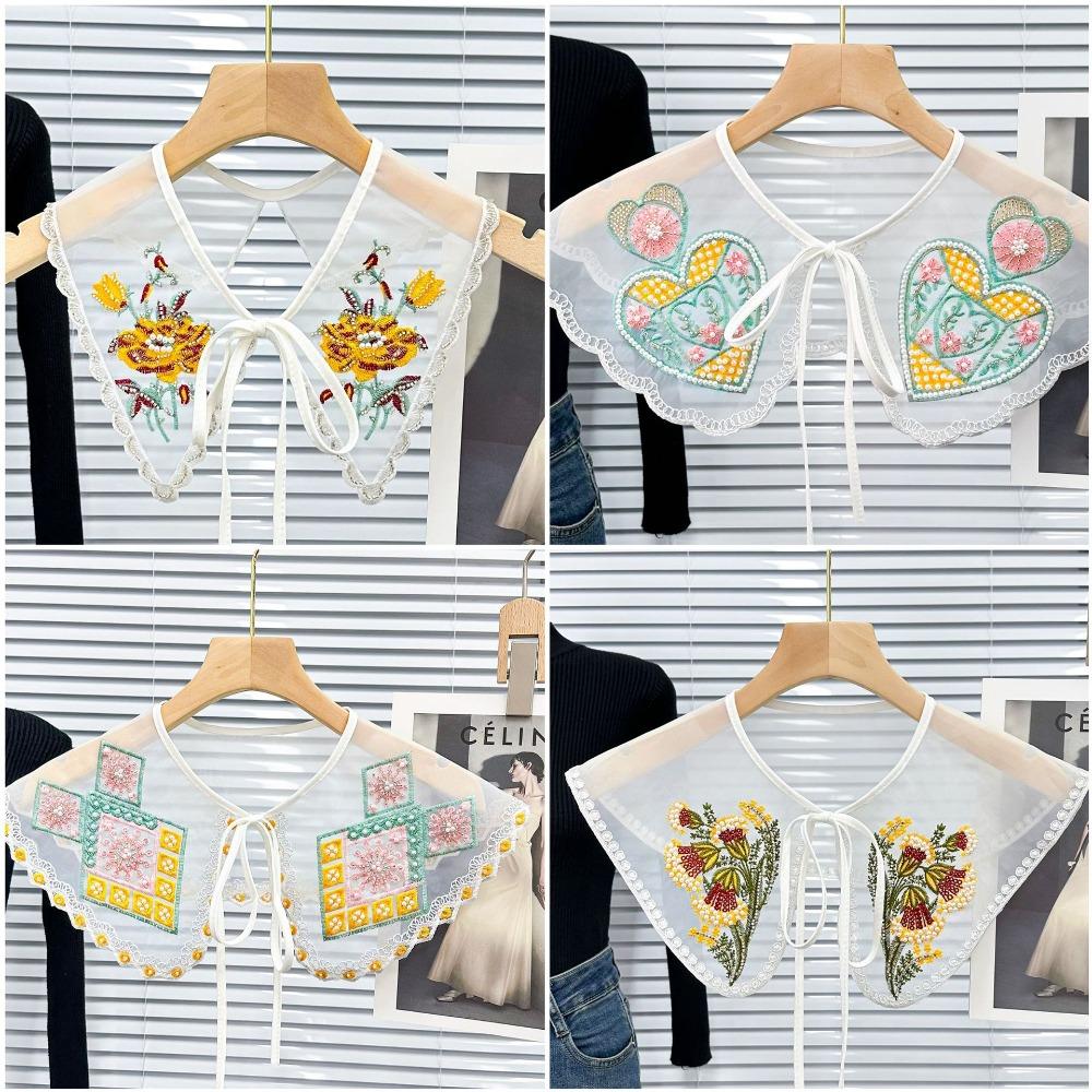 Ethnic Style Women's Lace Collar Colorful Embroidered Beaded Dress Blouse Decor Detachable Shirt