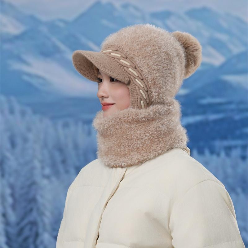 Флисовая Утепленная Вязаная Термошапка Женская Шерстяная Шапка Уличная Ветрозащитная Защита Шеи Цельная Шапка