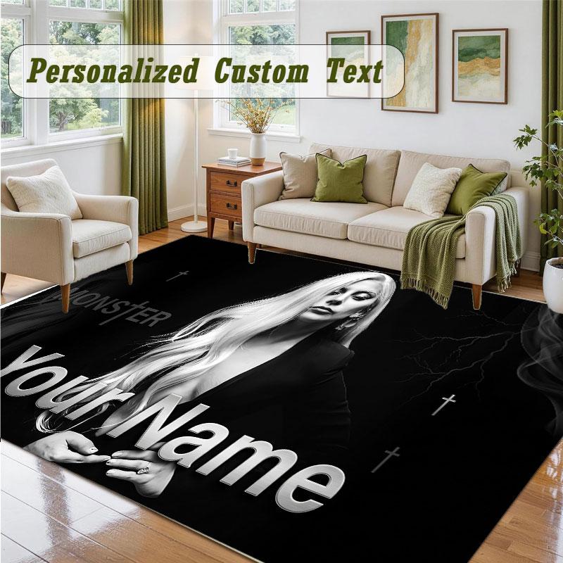 Crystal Velvet Square Rug Custom NameLady Gaga Pattern Non Slip Home Floor Decor Rug