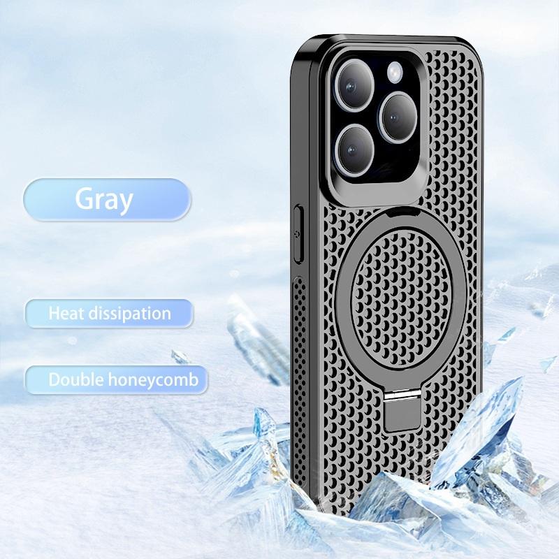 Magnetic Heat Dissipation Breathable Mesh Stand Back Case for iPhone 16 15 13 12 11 Pro Max Pro16 Plus Wireless Charging Cover