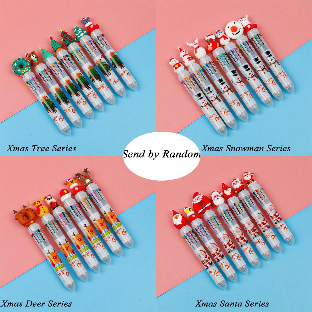 Gifts Deer Xmas Tree Elementary School Christmas Ballpoint Pen Six Color Pen Stationery Santa Claus