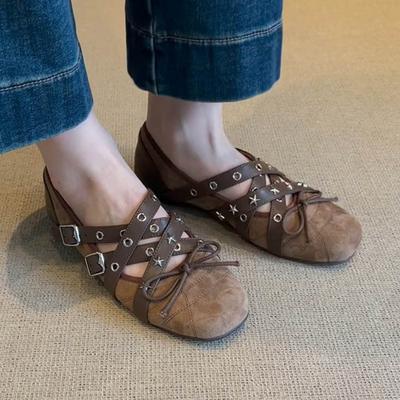 Вариант из овчины~ Туфли Мэри Джейн с перекрещивающимися ремешками и бантом из матовой кожи, женские ретро-туфли на плоской подошве, спортивные балетки