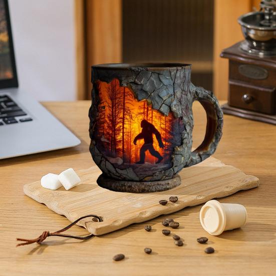 Sasquatch Forest Fires Mug Unique Coffee Cup 3D Bark Texture Cup Hot And Cold Drink Container for Coffee Lovers And Adventure Enthusiasts
