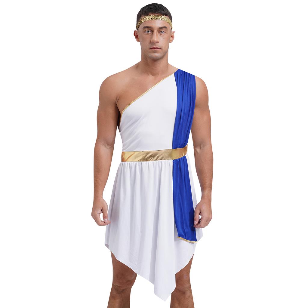 Мужской римско-греческий наряд для ролевых игр, маскарадный костюм на Хэллоуин, платье на одно плечо, халат с повязкой на голову, комплект