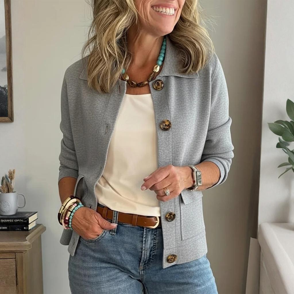 Женская модная однотонная куртка с воротником, длинными рукавами, пуговицами и карманом