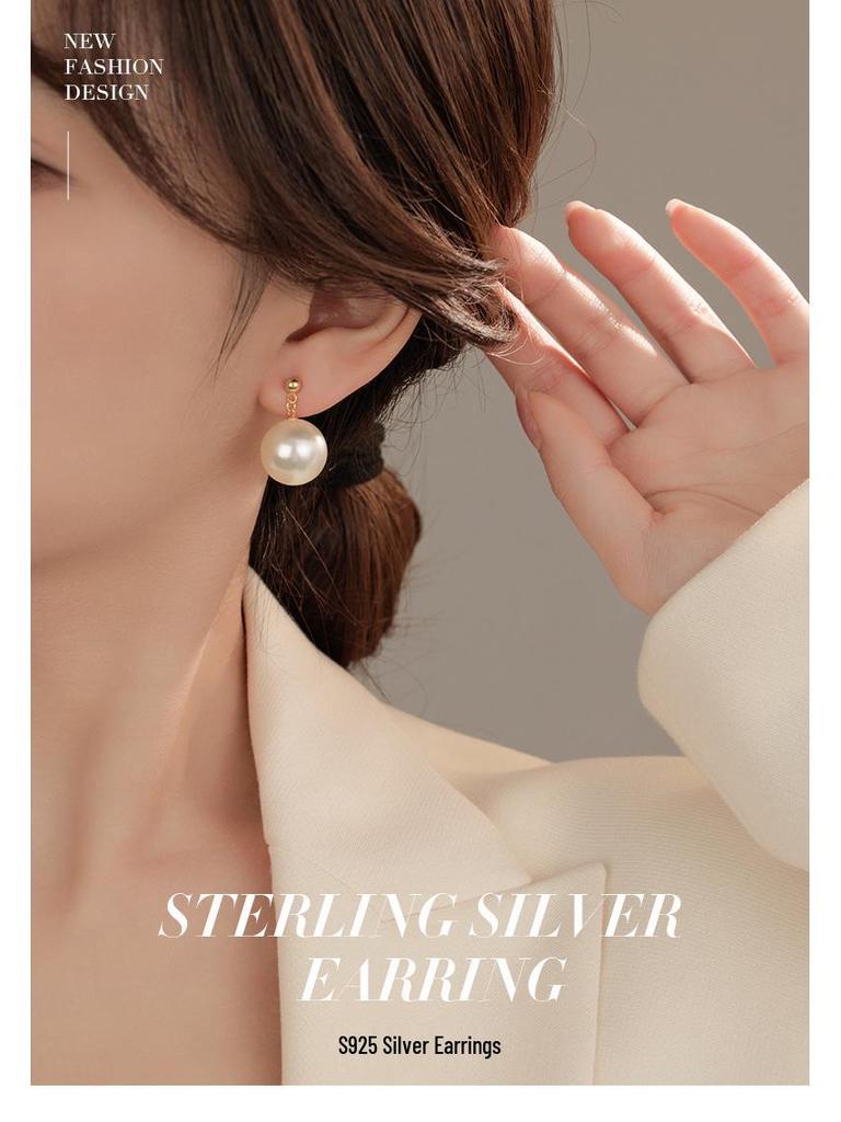 Серьги-пусеты Banyan Tree из серебра 925 пробы с крупными жемчужинами для женщин - Элегантный стиль интернет-знаменитости