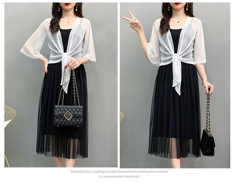 Women's Versatile Mesh Cardigan: Summer Camisole Dress Cover-up, Tie-up Shawl, Short Fashion Jacket