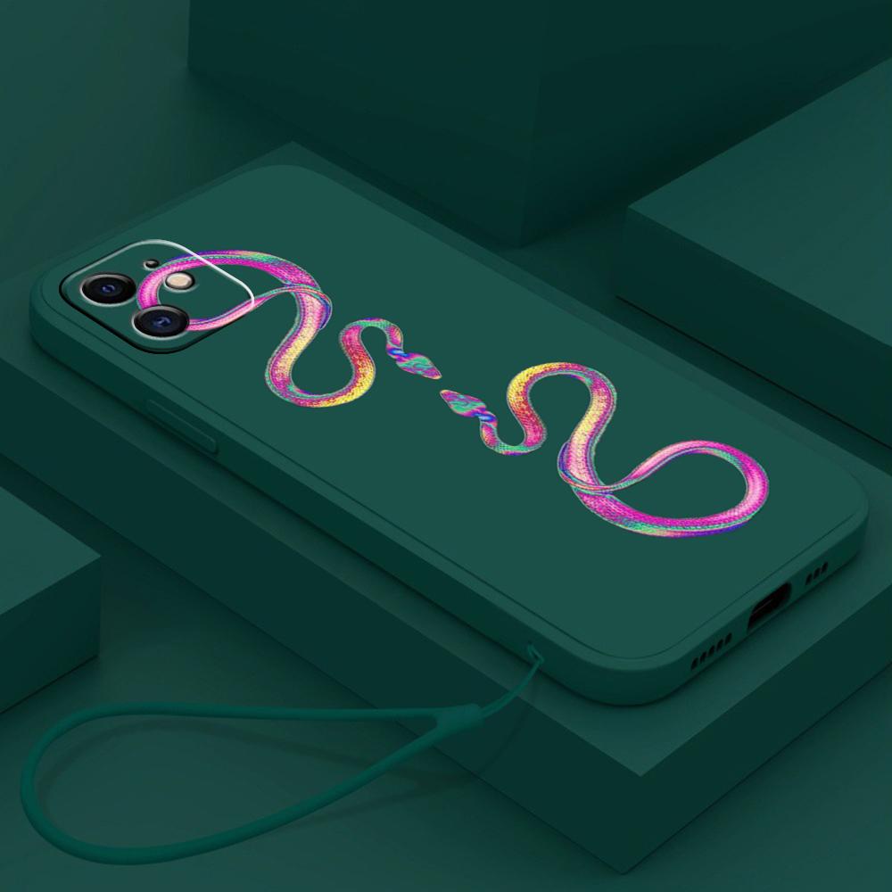 N73 Черный золотой змеиный дизайн с ремешком Силиконовые чехлы для телефонов с прямыми краями для Xiaomi Poco X5 Redmi Note13 Pro 12C Realme C55 Противоударный чехол Huawei