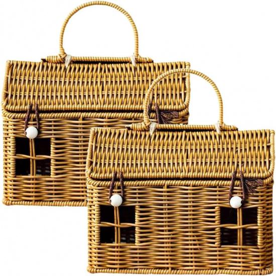 House-Shaped Wicker Basket with Lid - Handwoven Rattan Storage Basket for Home Decor, Kids Picnic, Organizer | Decorative Brown Woven Gift Box,