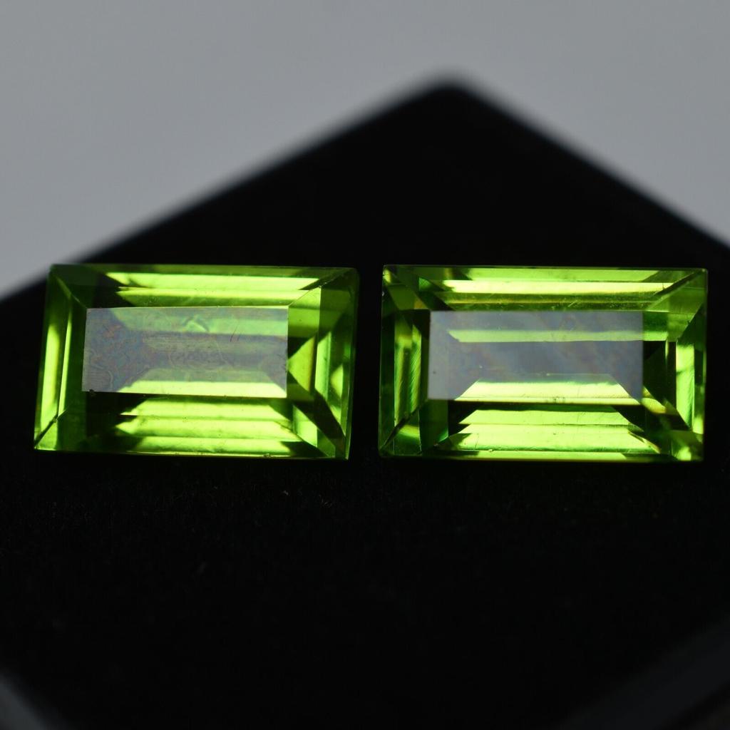 CERTIFIED Natural Peridot Loose Gemstone Pair 10 Ct Baguette Cut for Jewelry