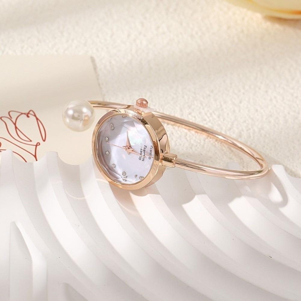 Fashion Pearl Bracelet Watch Gemstone Quartz Rhinestone Dial Watch Quartz Wristwatch  Evening Party
