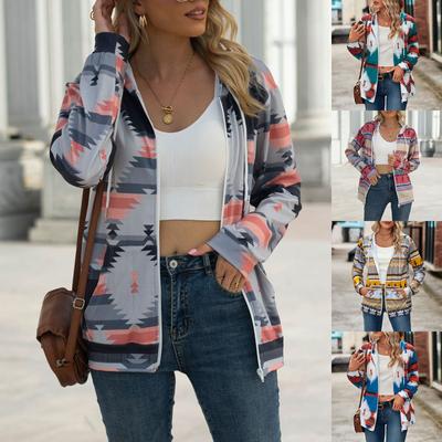 Женская повседневная толстовка с карманом на молнии и принтом, куртка с капюшоном